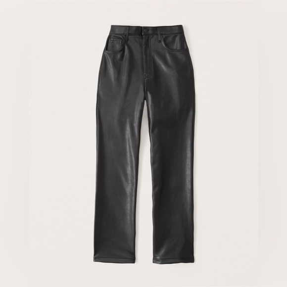 Abercrombie & Fitch Curve Love Vegan Leather 90s Straight Pant - Picture 1 of 9